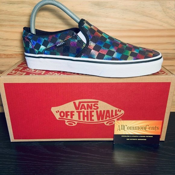 Vans Asher Checkered Shimmering Canvas Slip Ons - Picture 9 of 9